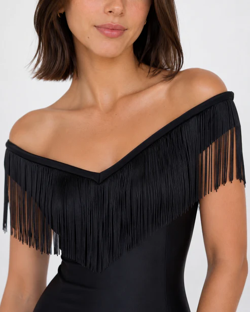 Cannes Fringe Off Shoulder Mini Dress