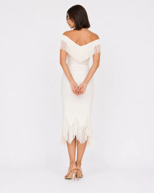 Cannes Fringe Off Shoulder Mini Dress