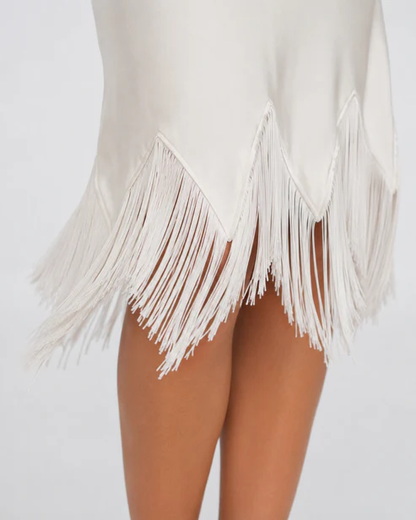 Cannes Fringe Off Shoulder Mini Dress